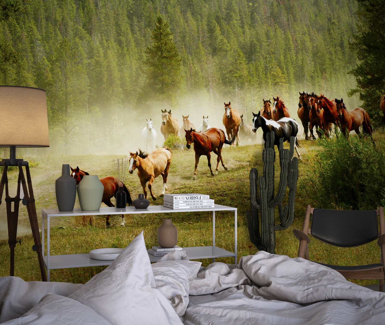 Papier peint chevaux en pleine course dans la forêt
