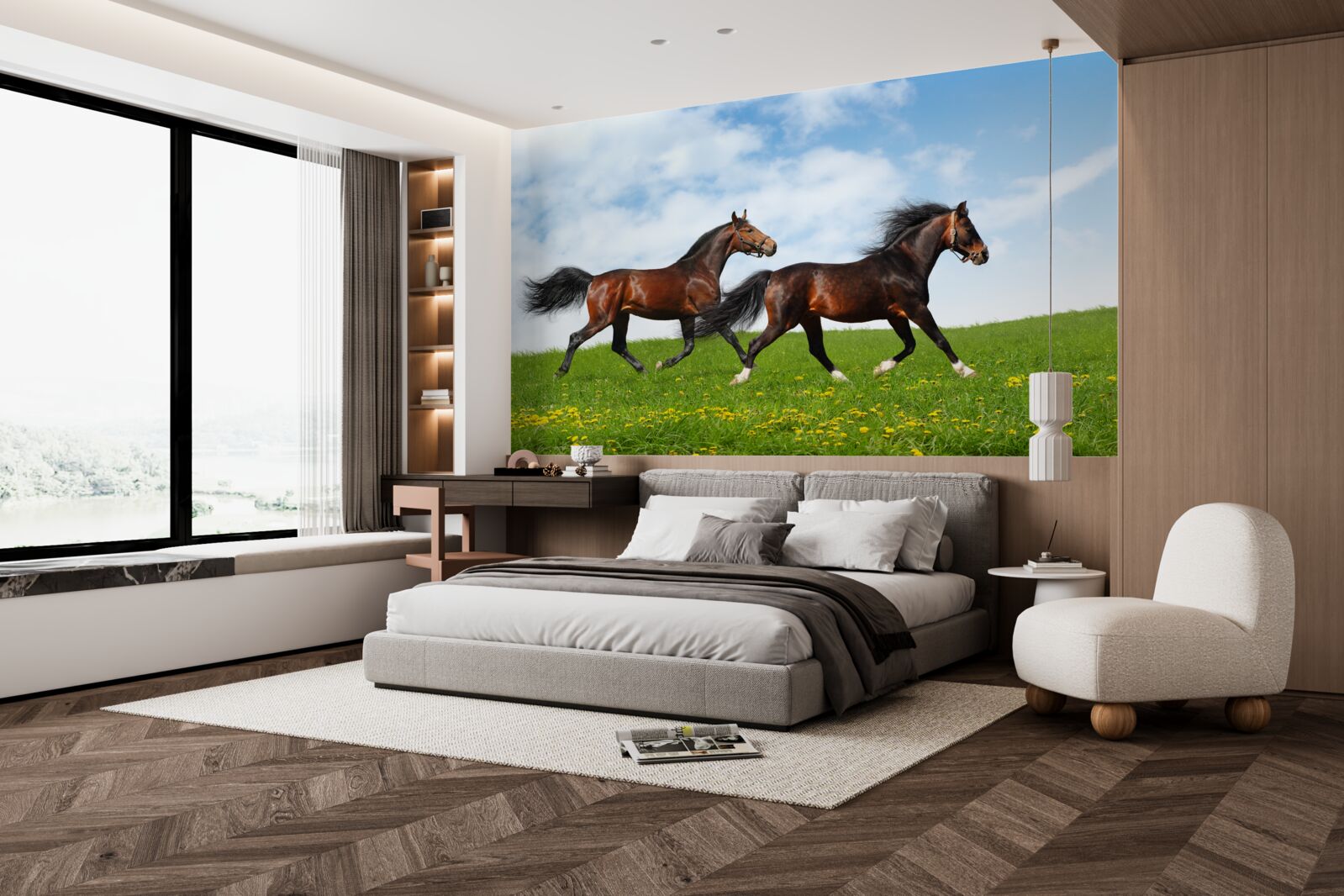 Papier peint chevaux anciens courant dans une clairière