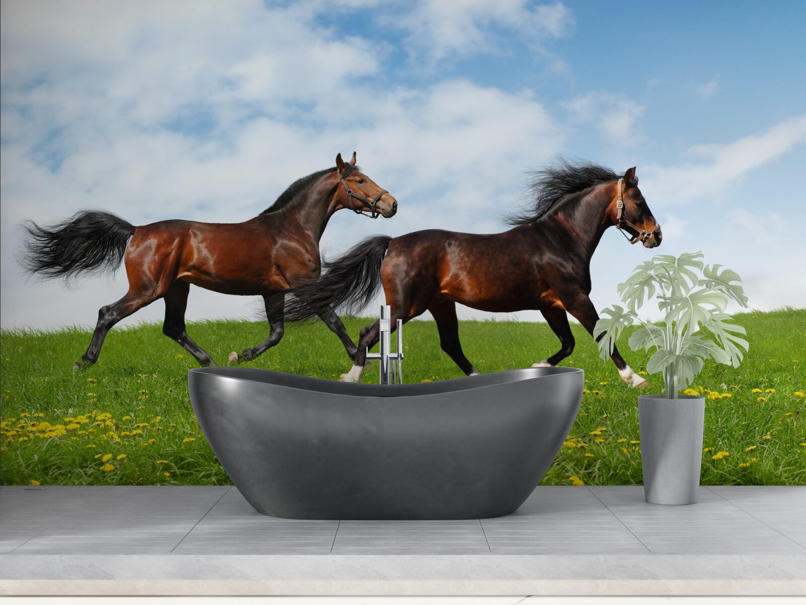 Papier peint chevaux anciens courant dans une clairière