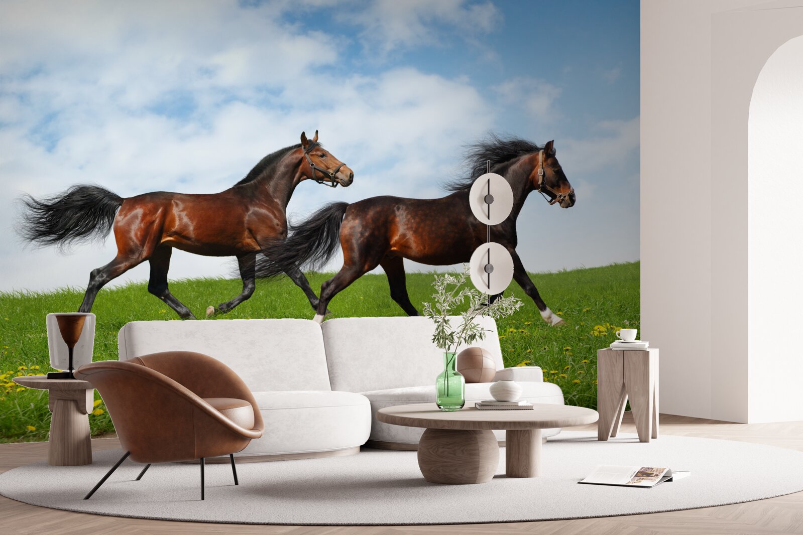 Papier peint chevaux anciens courant dans une clairière