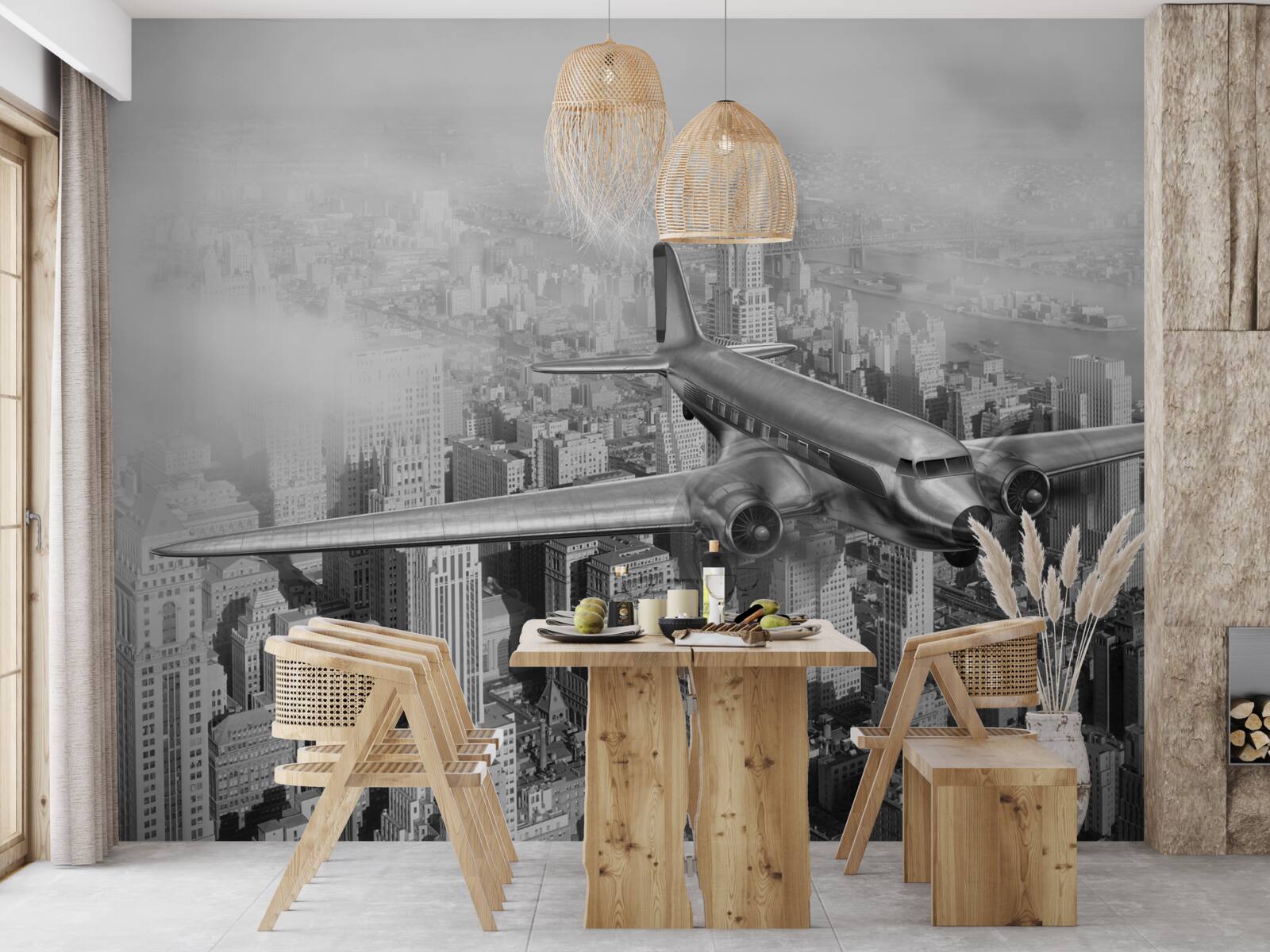 Papier peint transport aérien au-dessus d'une ville géante