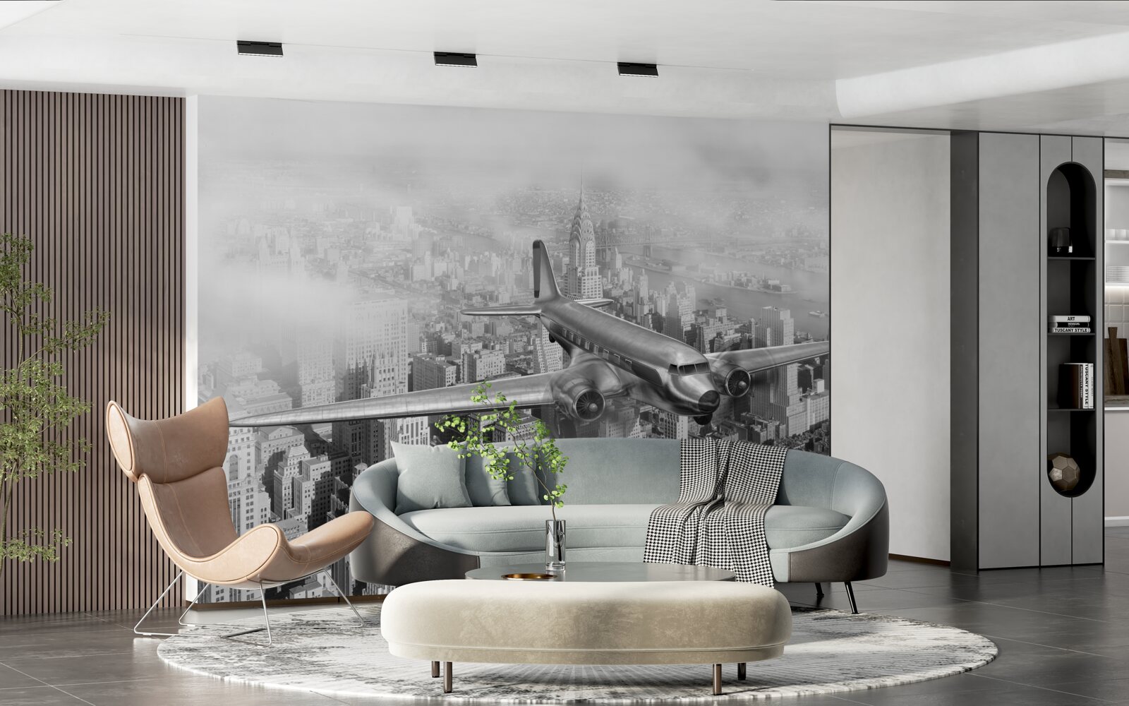 Papier peint transport aérien au-dessus d'une ville géante