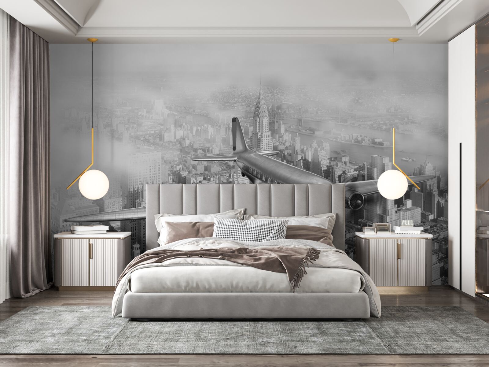 Papier peint transport aérien au-dessus d'une ville géante