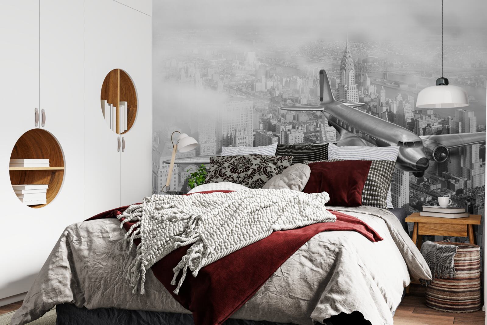 Papier peint transport aérien au-dessus d'une ville géante