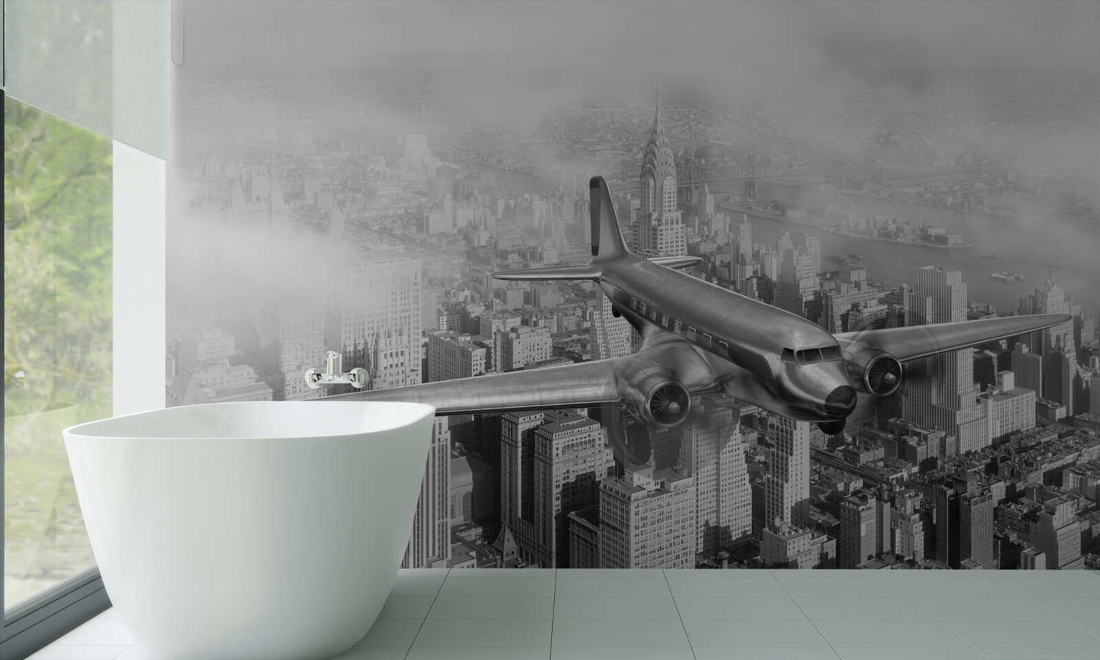 Papier peint transport aérien au-dessus d'une ville géante