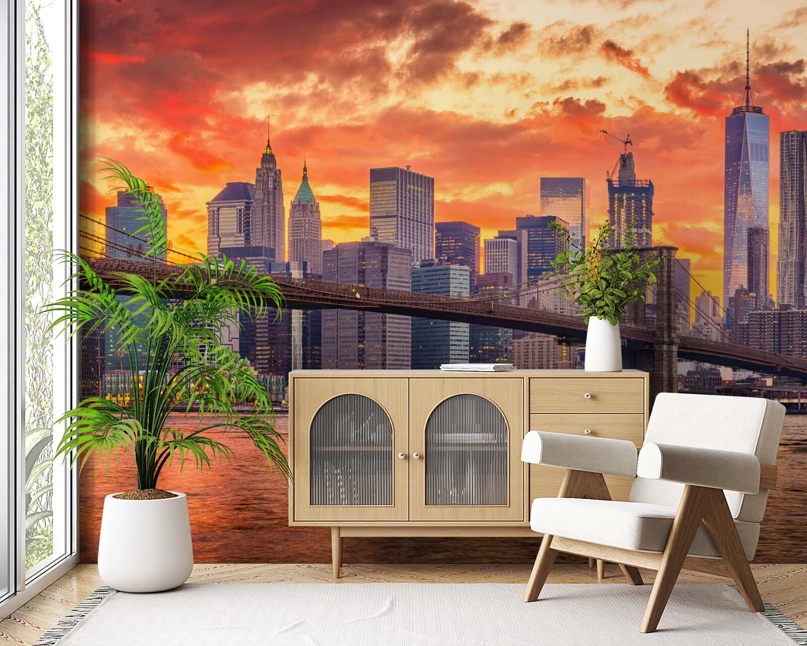 Papier peint nuages au-dessus de new york au coucher du soleil