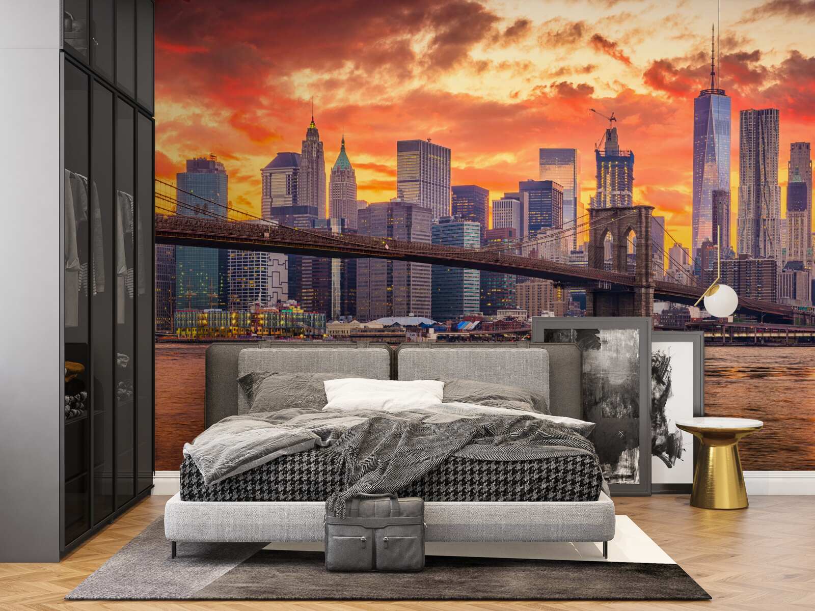 Papier peint nuages au-dessus de new york au coucher du soleil