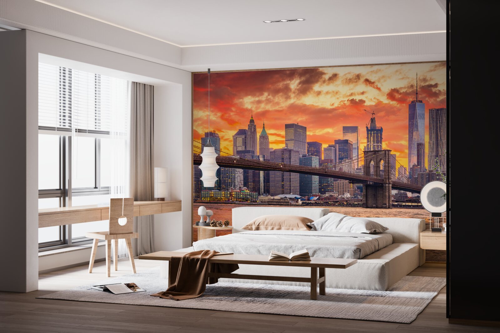 Papier peint nuages au-dessus de new york au coucher du soleil