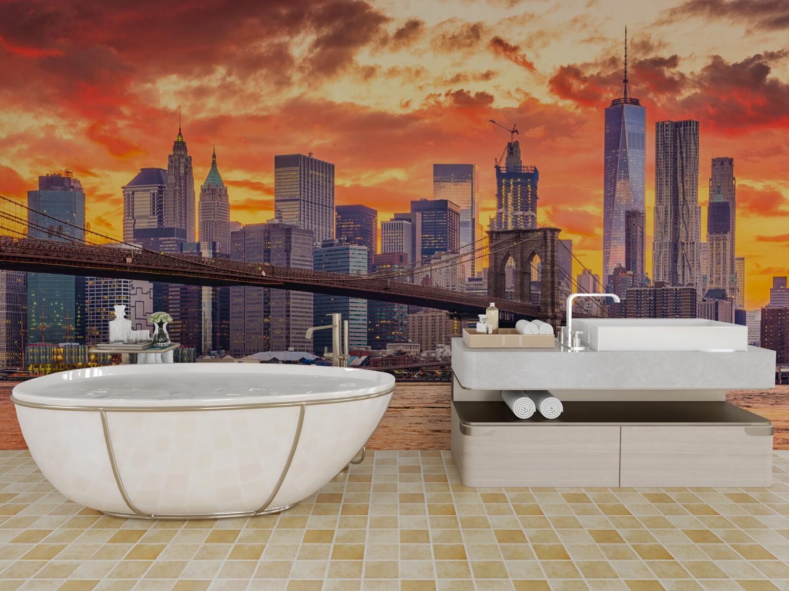 Papier peint nuages au-dessus de new york au coucher du soleil