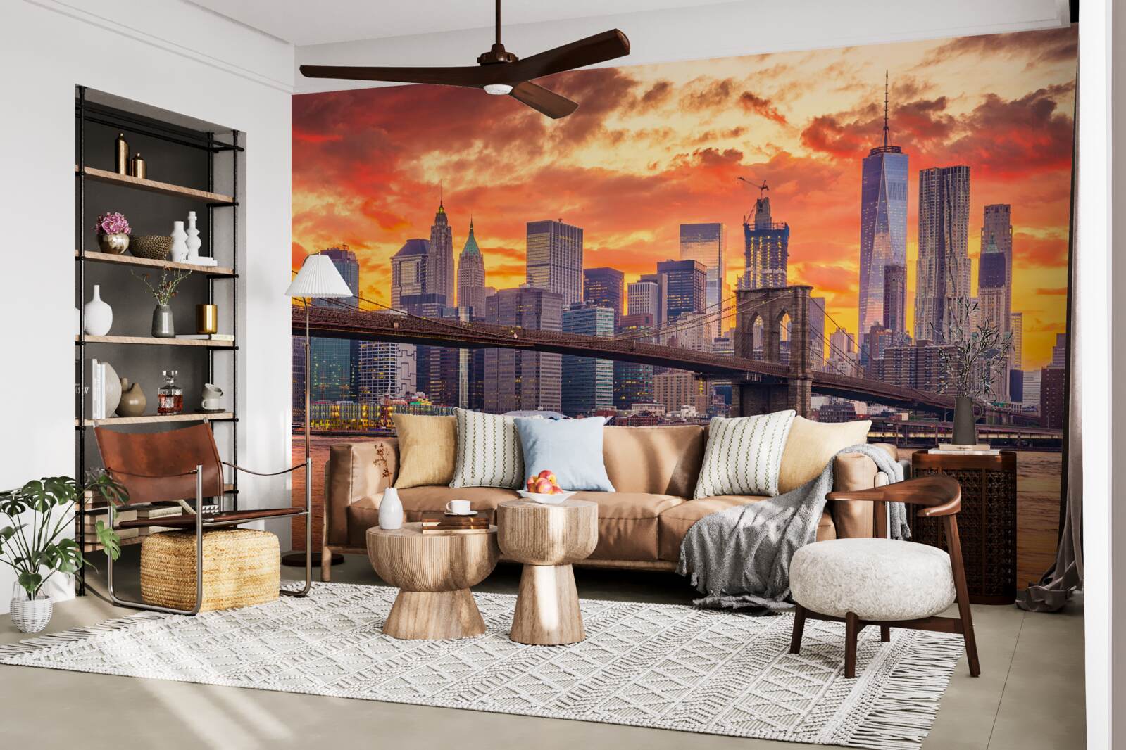 Papier peint nuages au-dessus de new york au coucher du soleil