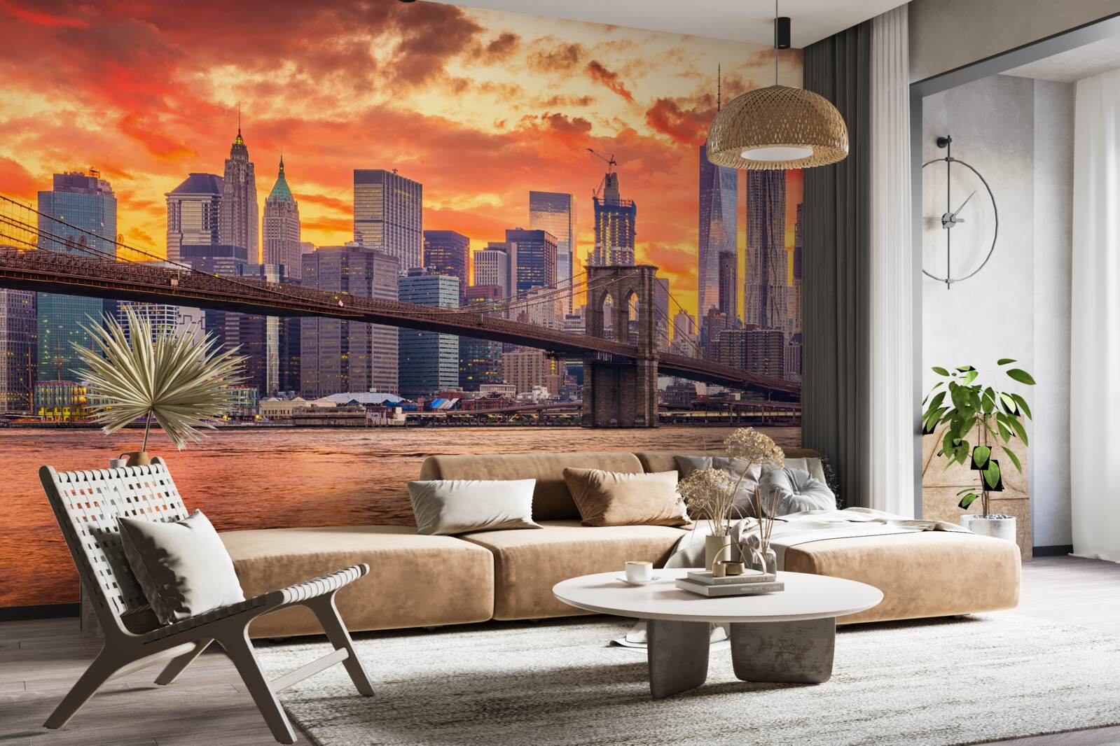 Papier peint nuages au-dessus de new york au coucher du soleil