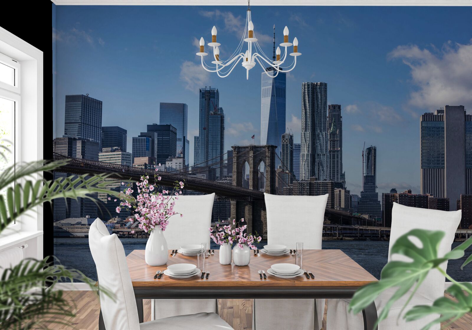 Papier peint vue de la ville depuis le pont de brooklyn