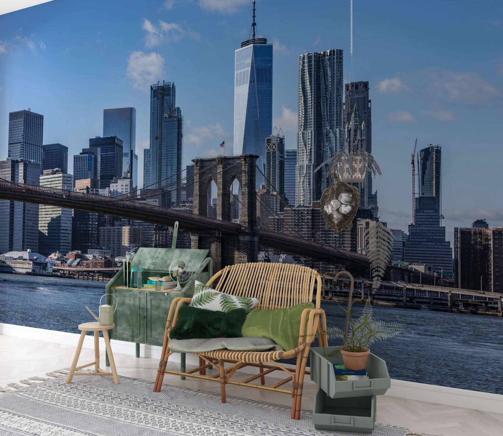 Papier peint vue de la ville depuis le pont de brooklyn