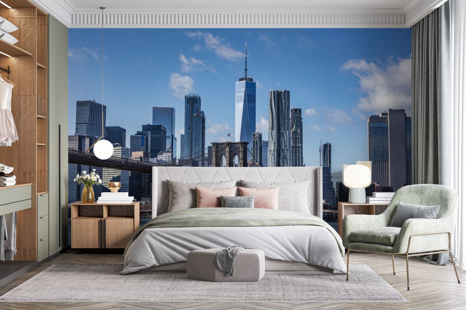 Papier peint vue de la ville depuis le pont de brooklyn
