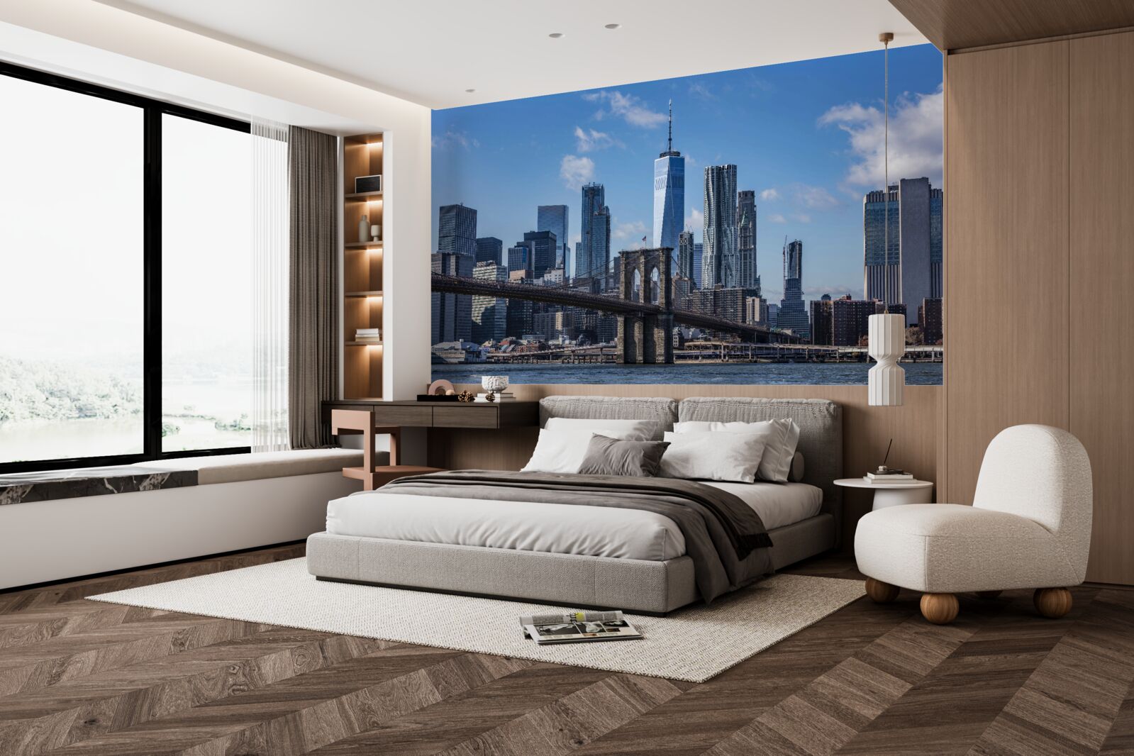Papier peint vue de la ville depuis le pont de brooklyn