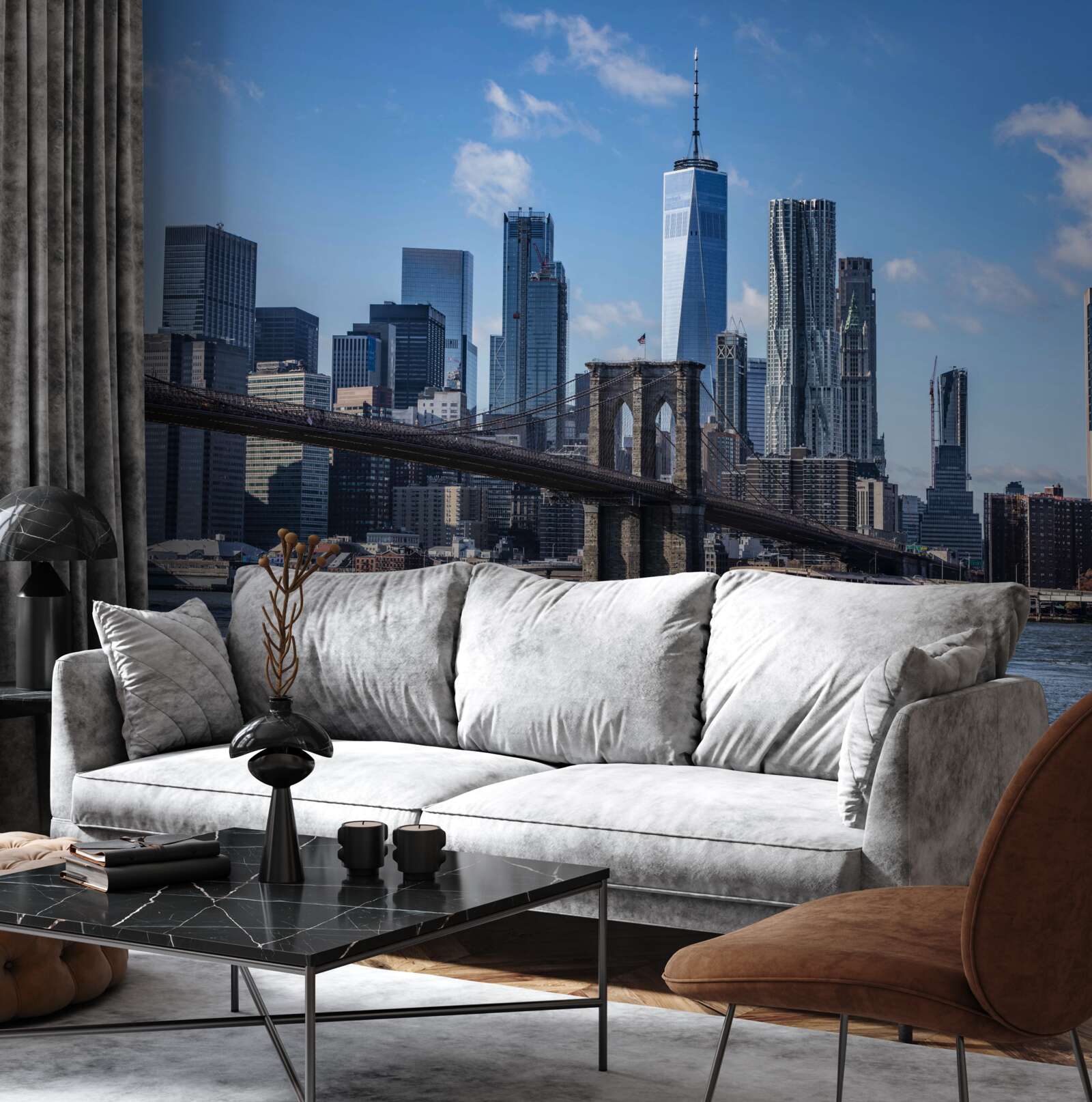 Papier peint vue de la ville depuis le pont de brooklyn