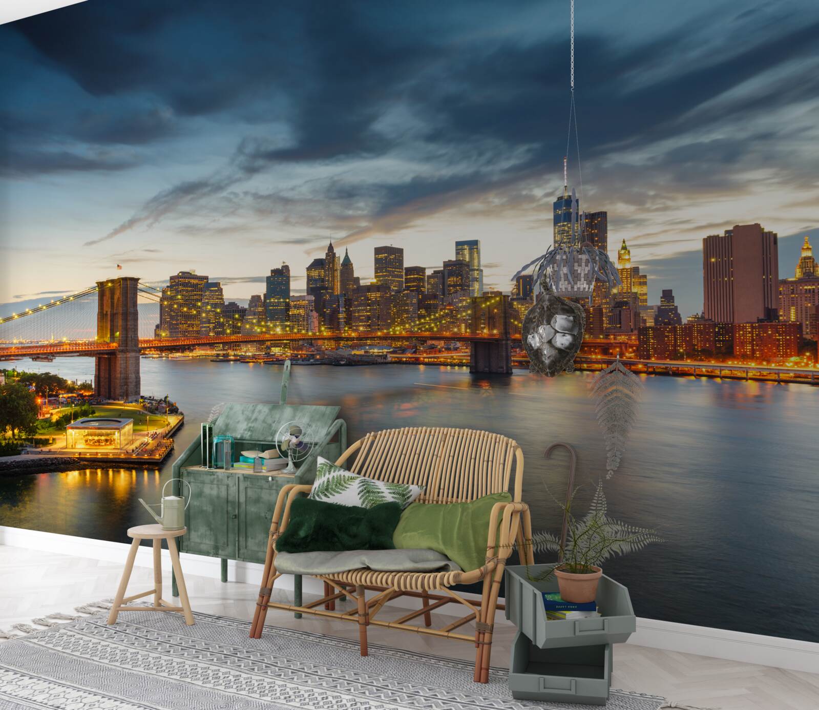 Papier peint pont dans la ville avec éclairage