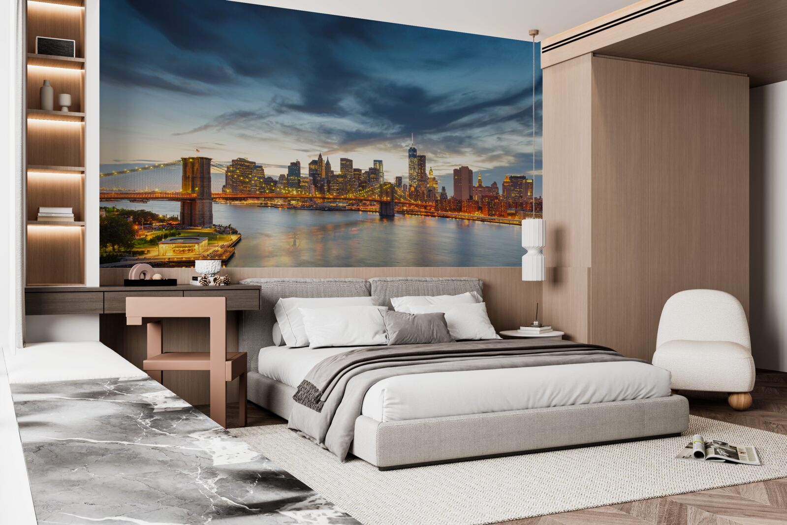 Papier peint pont dans la ville avec éclairage