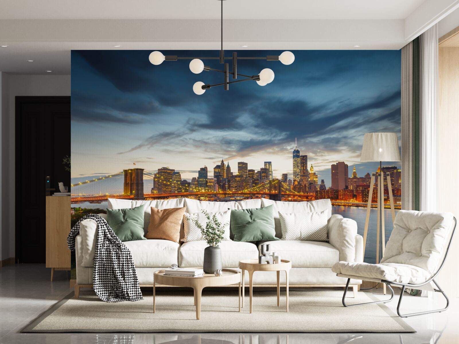 Papier peint pont dans la ville avec éclairage