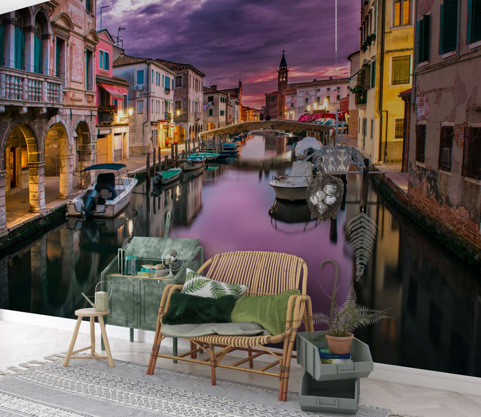 Papier peint rue de venise le soir