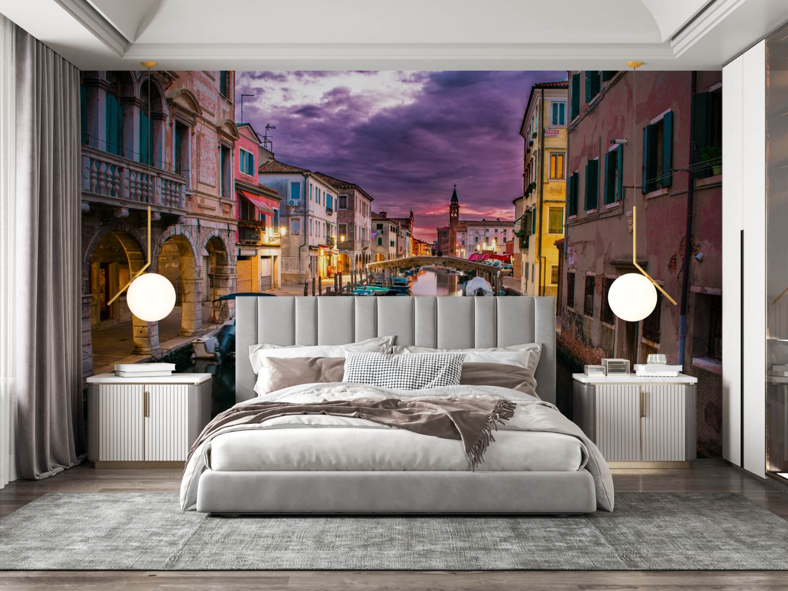 Papier peint rue de venise le soir