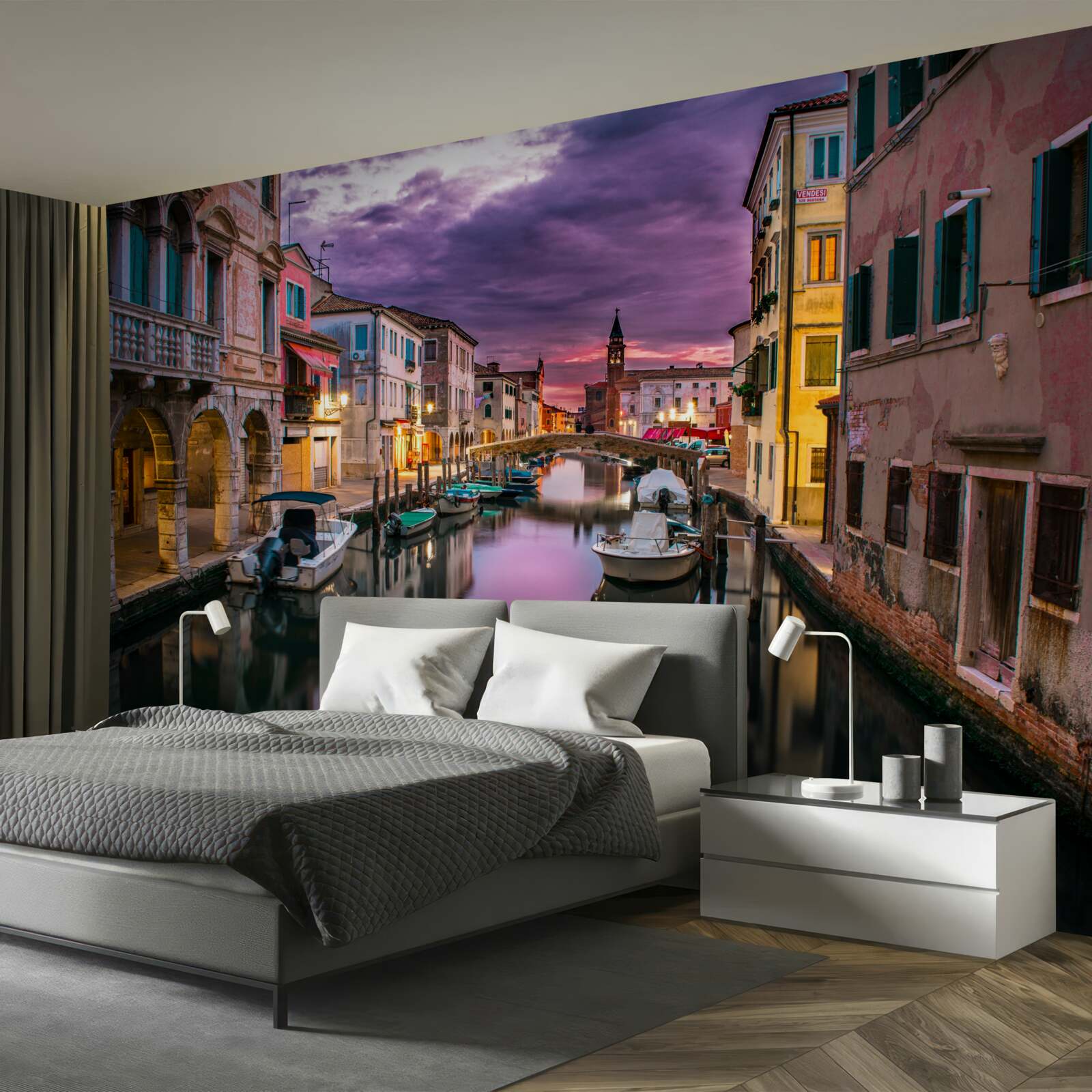 Papier peint rue de venise le soir