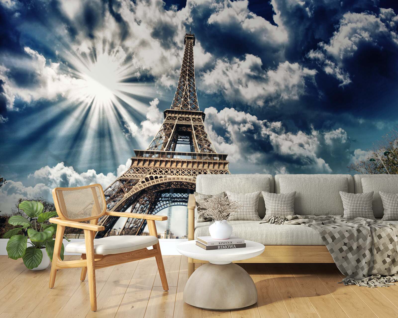 Papier peint soleil sur la tour eiffel