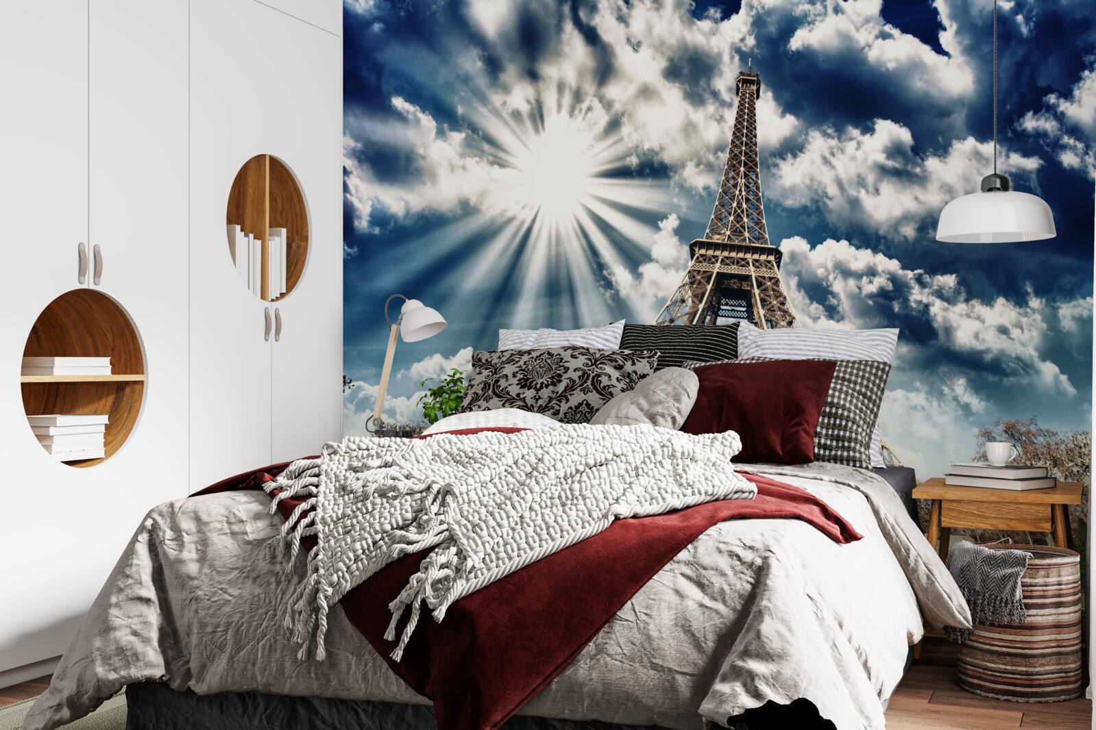 Papier peint soleil sur la tour eiffel