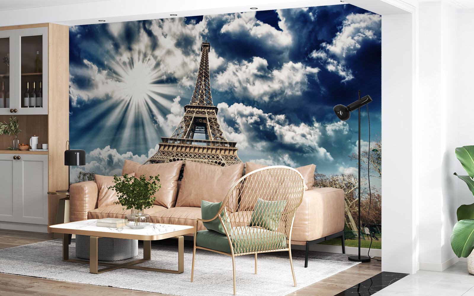 Papier peint soleil sur la tour eiffel