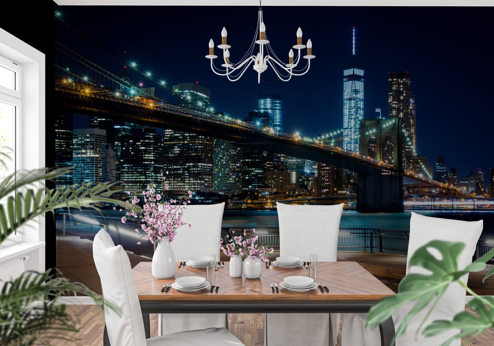 Papier peint pont de new york : zones de connexion de nuit