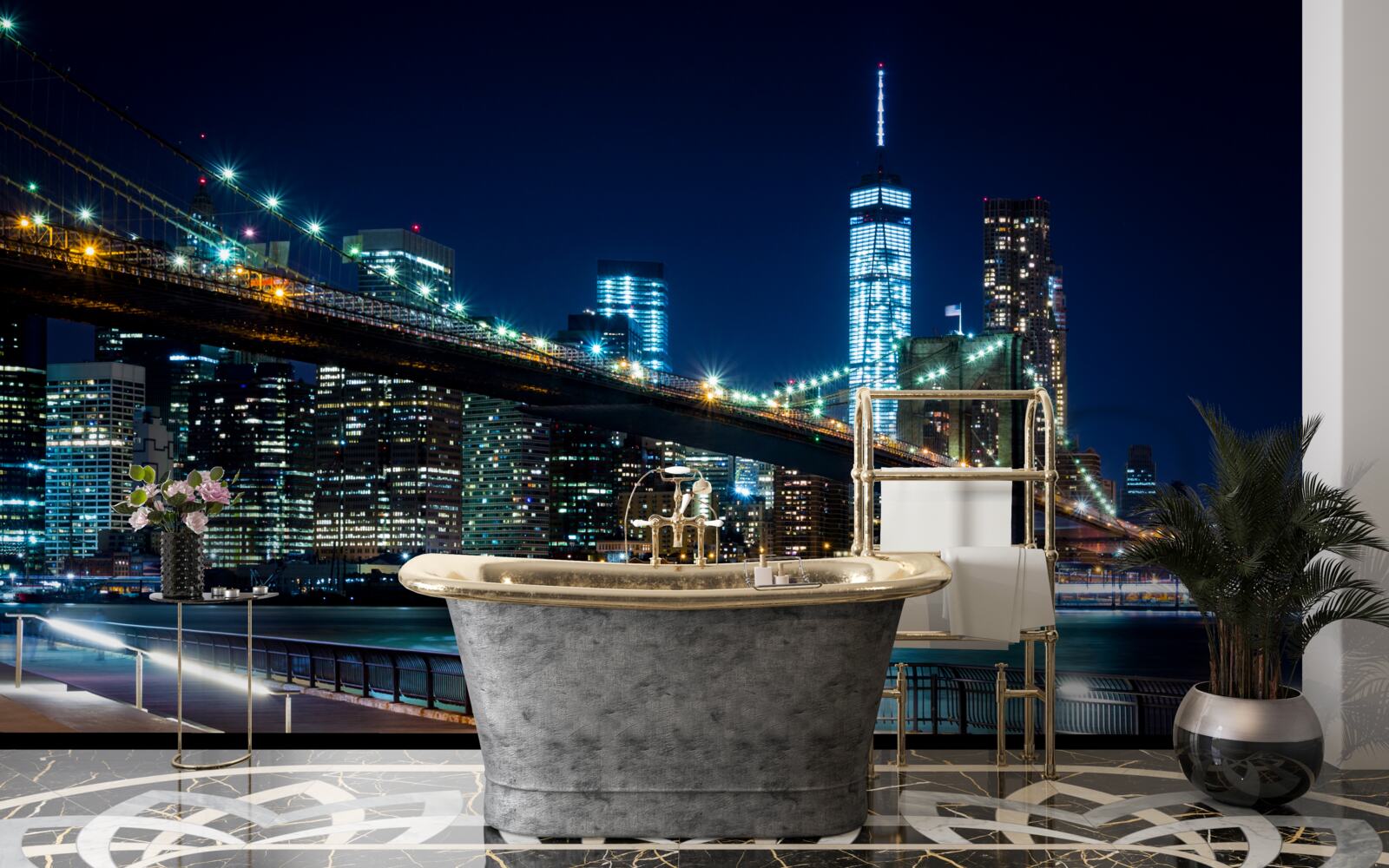 Papier peint pont de new york : zones de connexion de nuit