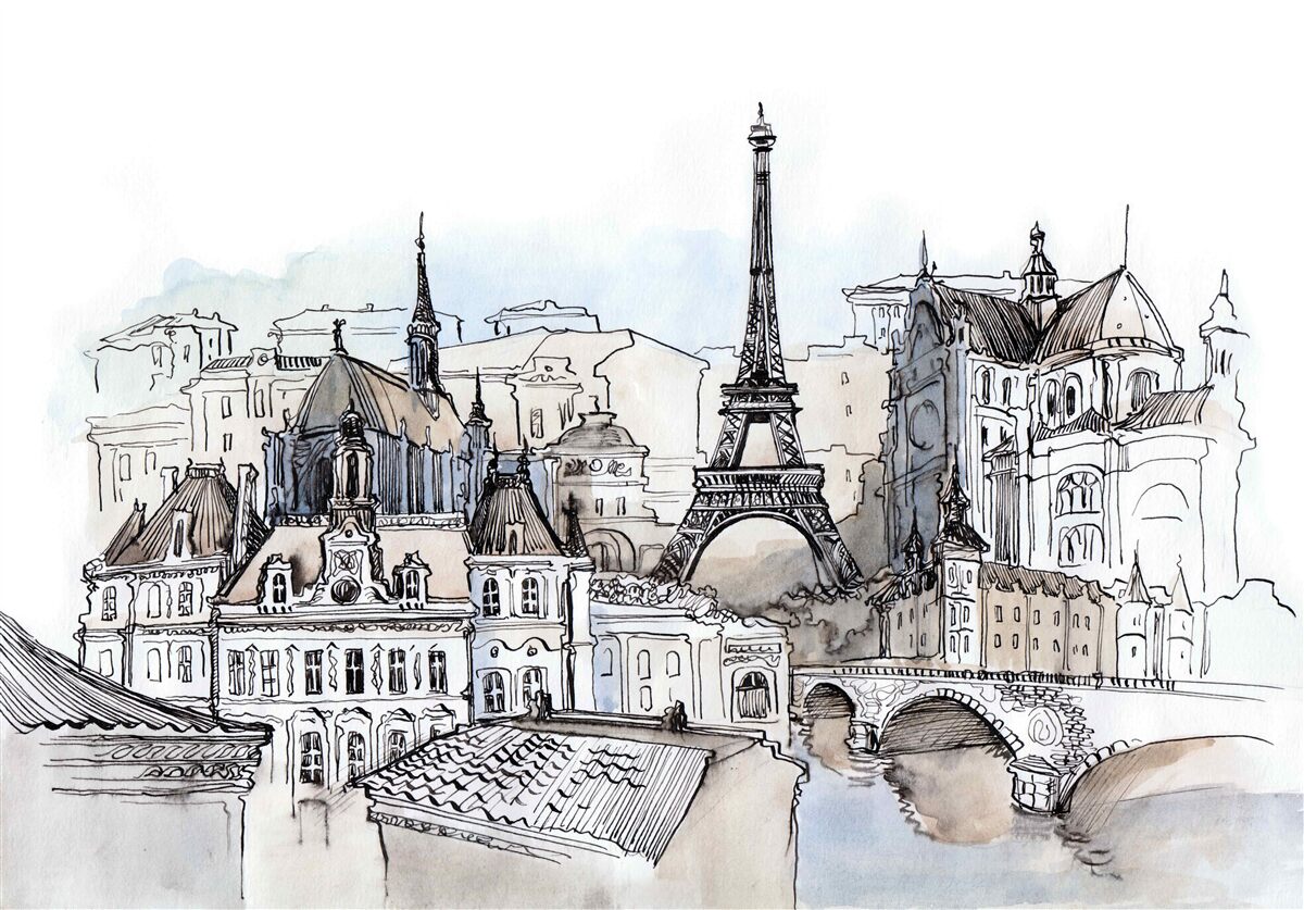 Papier peint Paysages parisiens reproduits à l'aquarelle