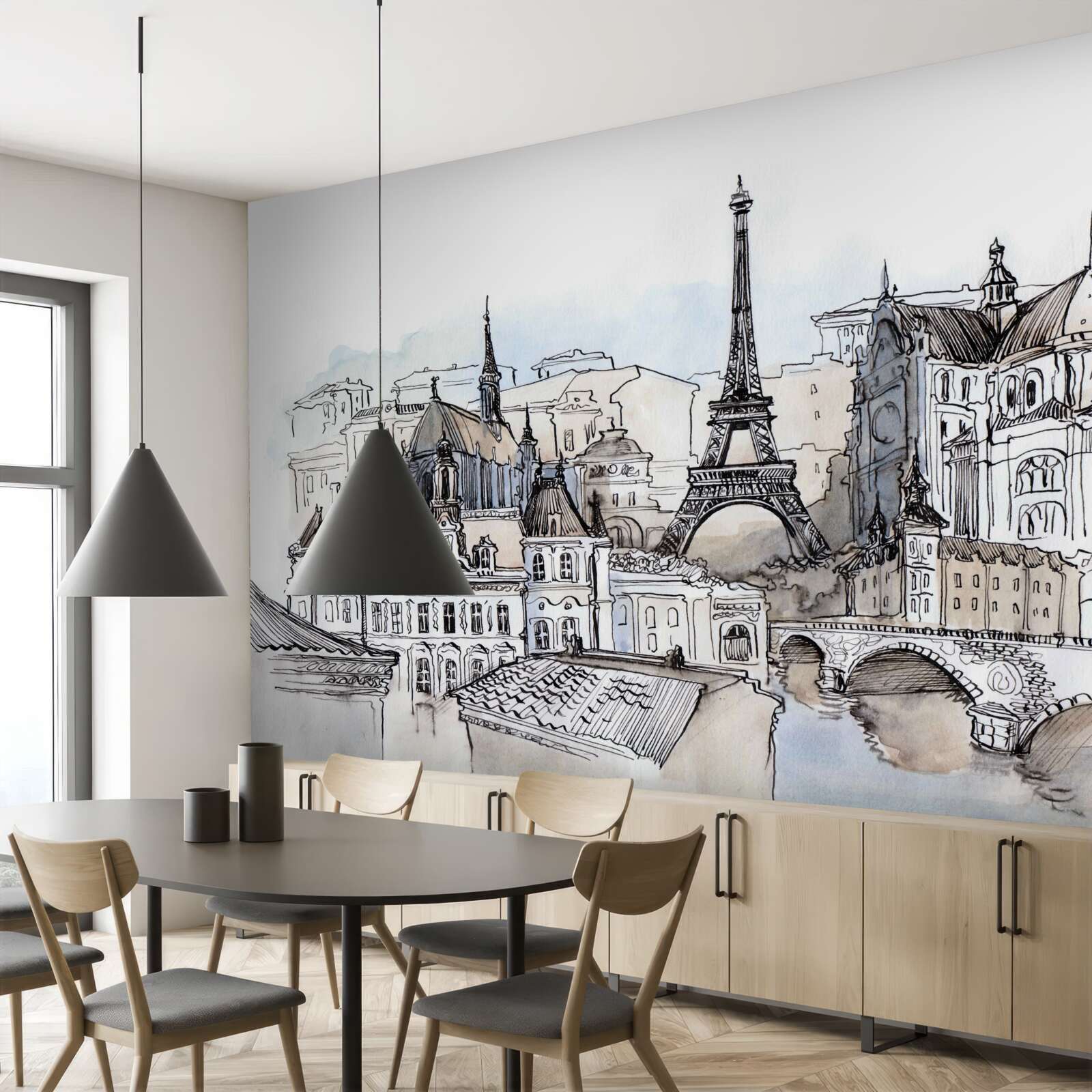 Papier peint Paysages parisiens reproduits à l'aquarelle