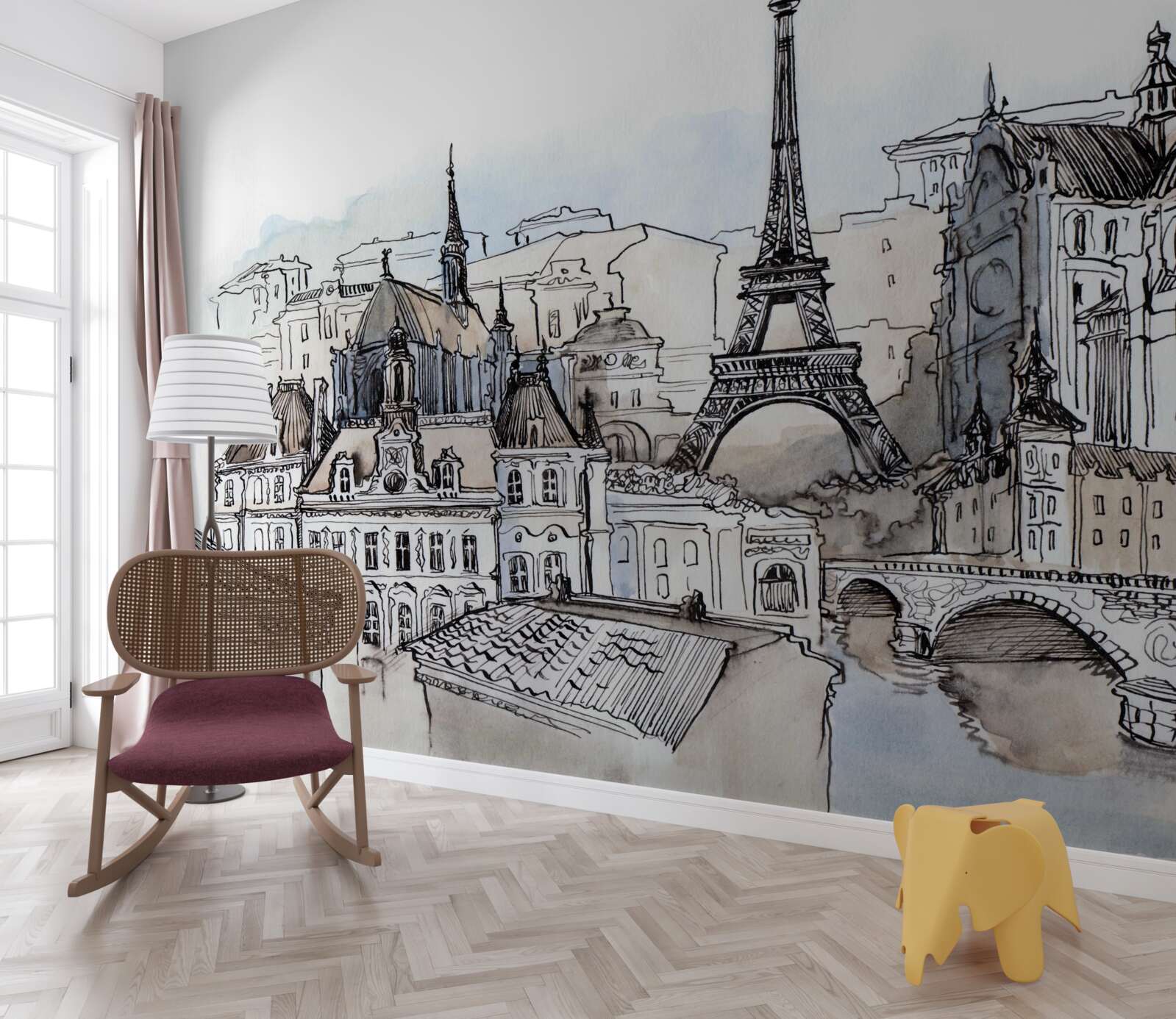 Papier peint Paysages parisiens reproduits à l'aquarelle