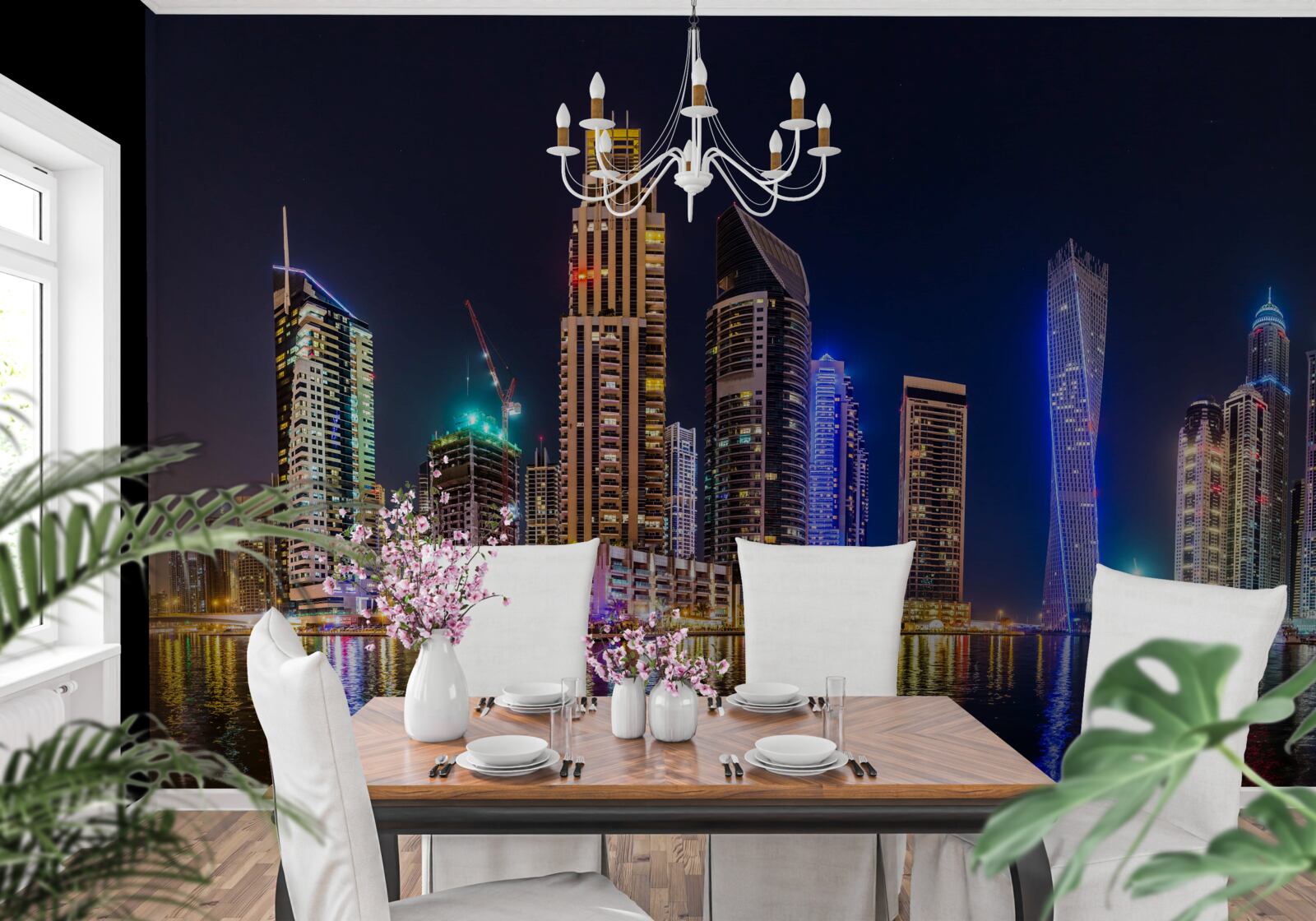 Papier peint une rue nocturne fascinante à dubai