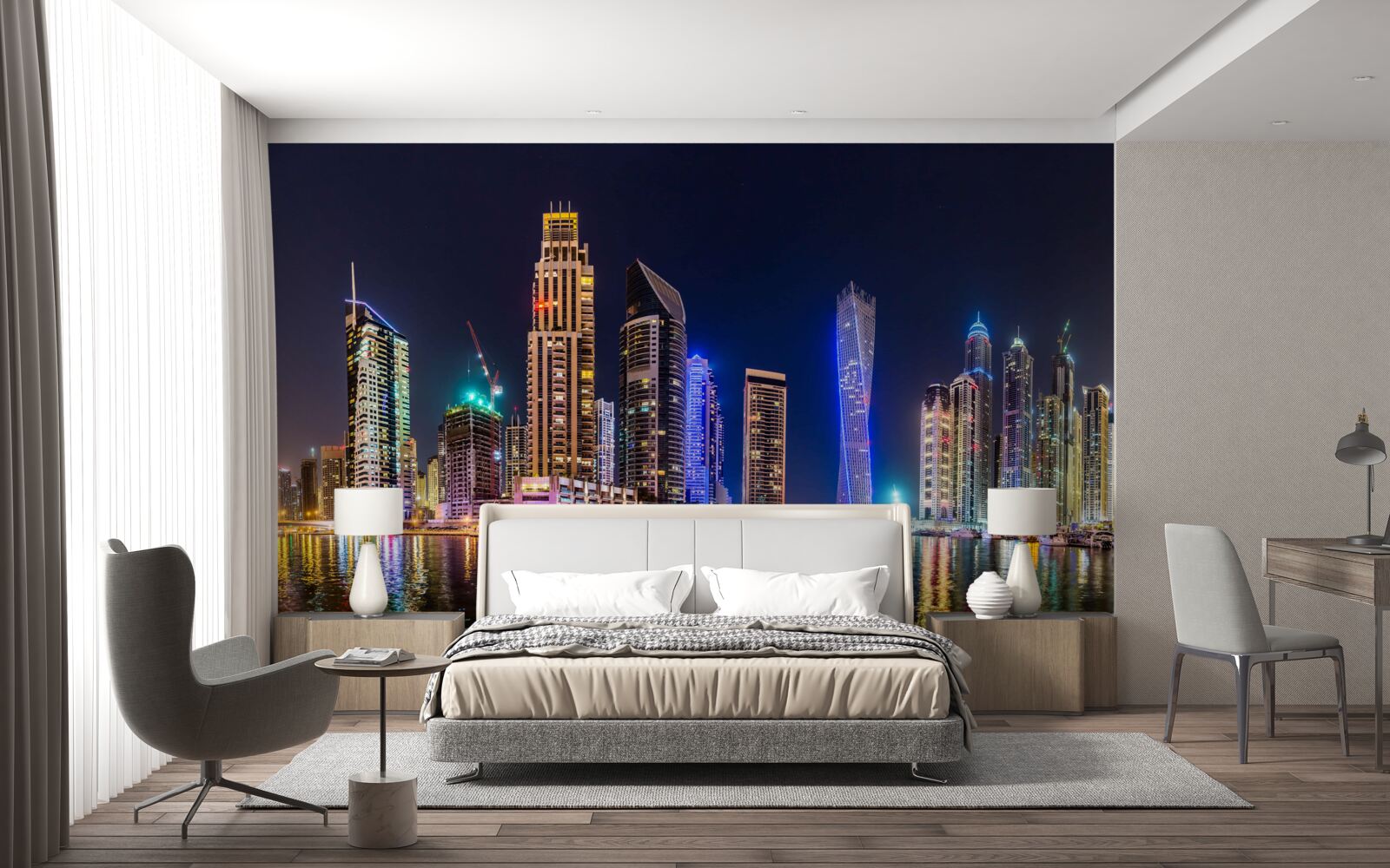 Papier peint une rue nocturne fascinante à dubai