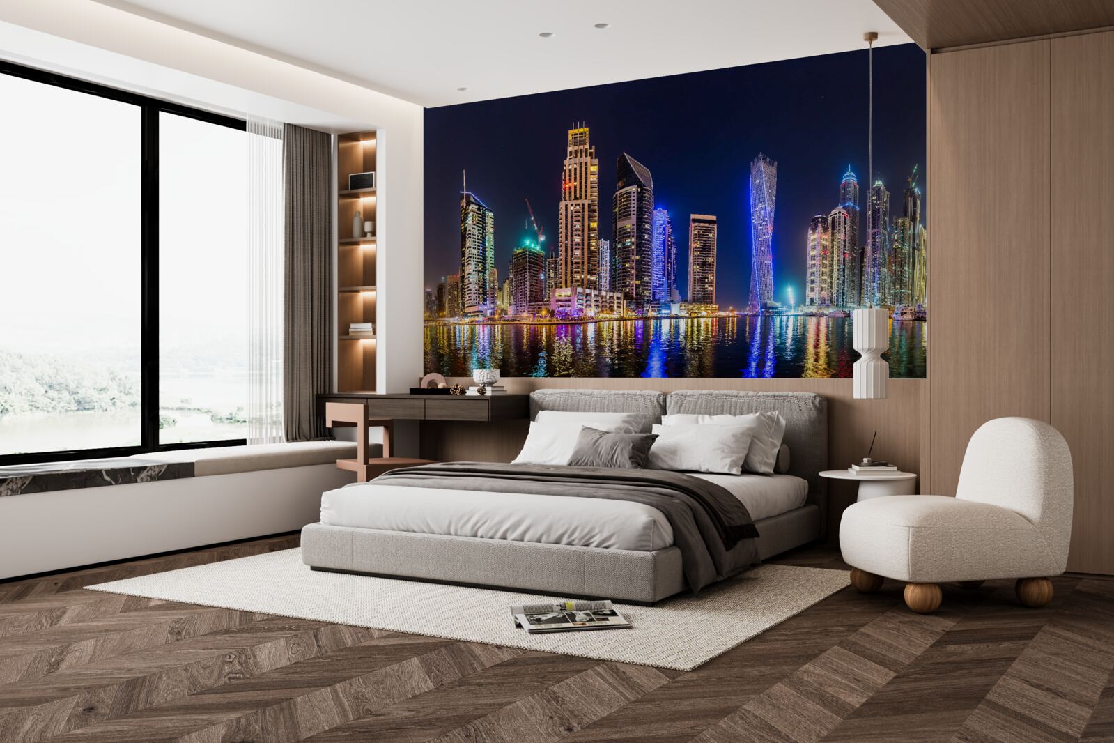 Papier peint une rue nocturne fascinante à dubai