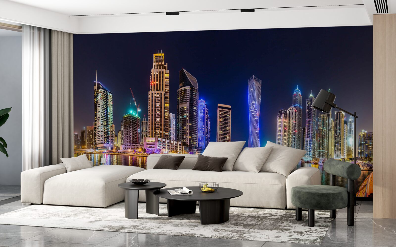 Papier peint une rue nocturne fascinante à dubai