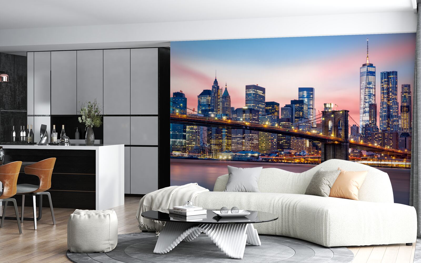 Papier peint le pont de brooklyn de nuit à new york