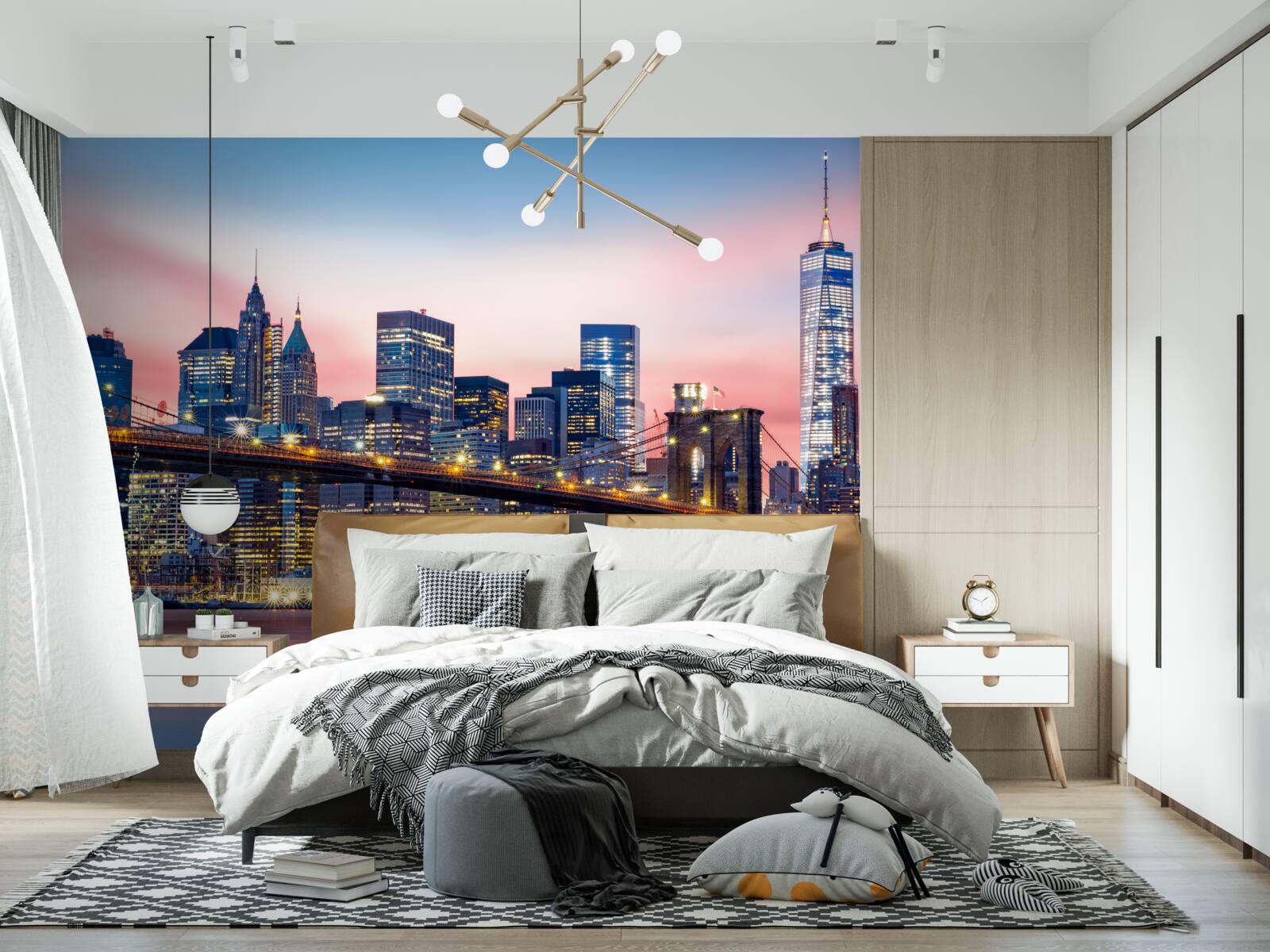 Papier peint le pont de brooklyn de nuit à new york