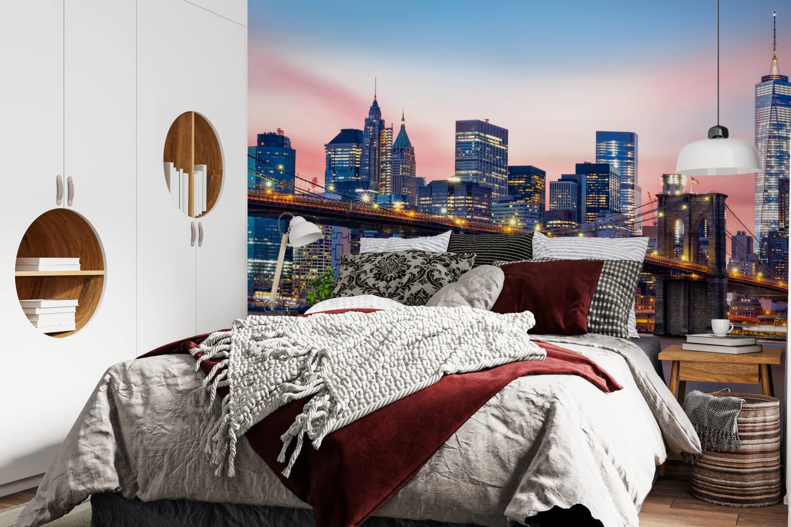 Papier peint le pont de brooklyn de nuit à new york