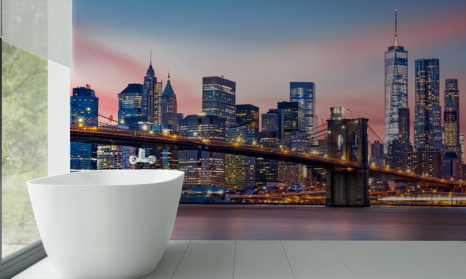 Papier peint le pont de brooklyn de nuit à new york