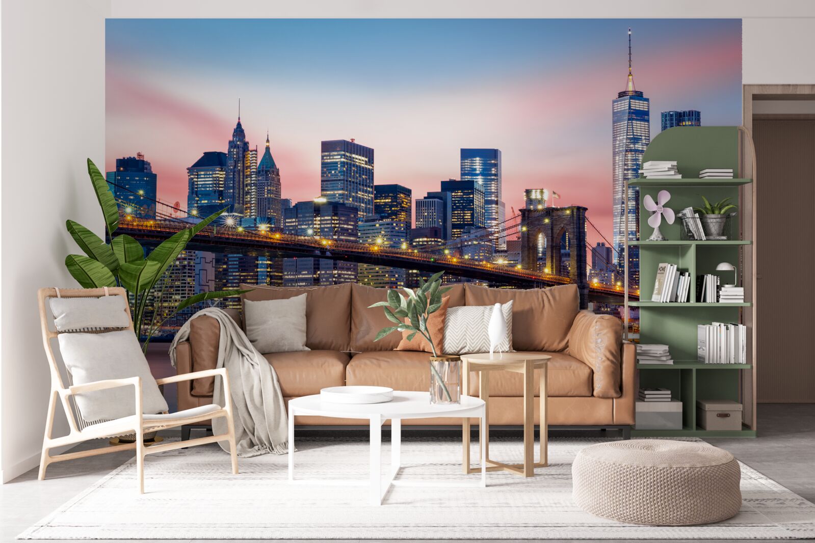 Papier peint le pont de brooklyn de nuit à new york