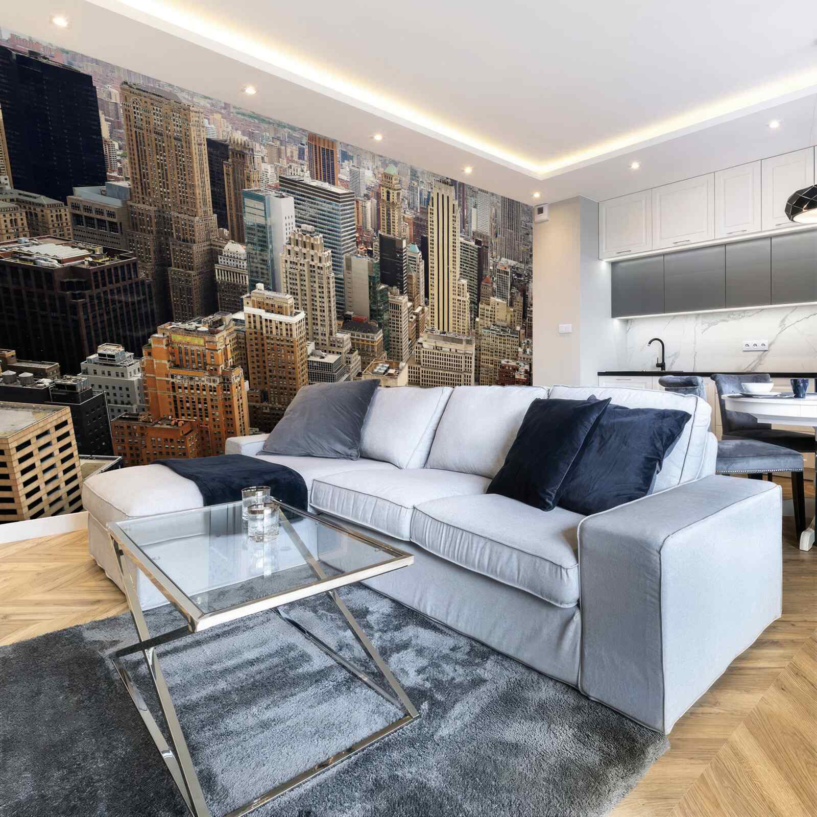 Papier peint vue de l'architecture métropolitaine depuis le trottoir