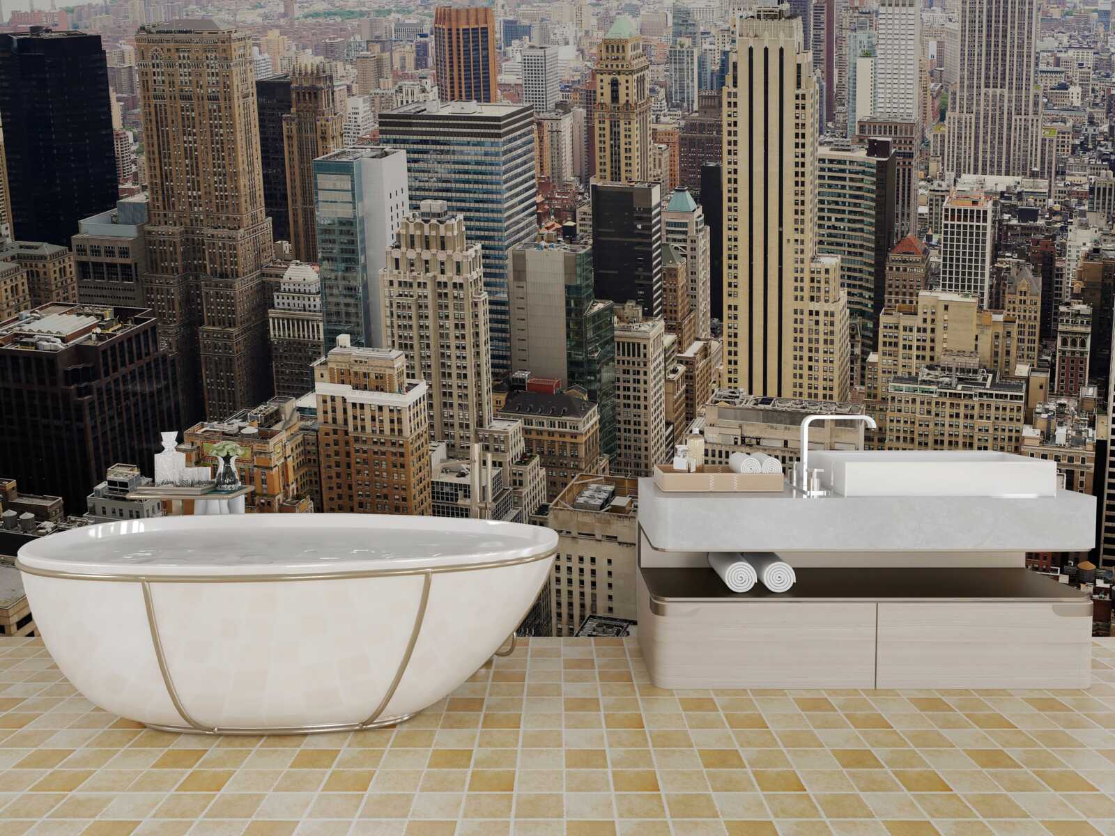 Papier peint vue de l'architecture métropolitaine depuis le trottoir