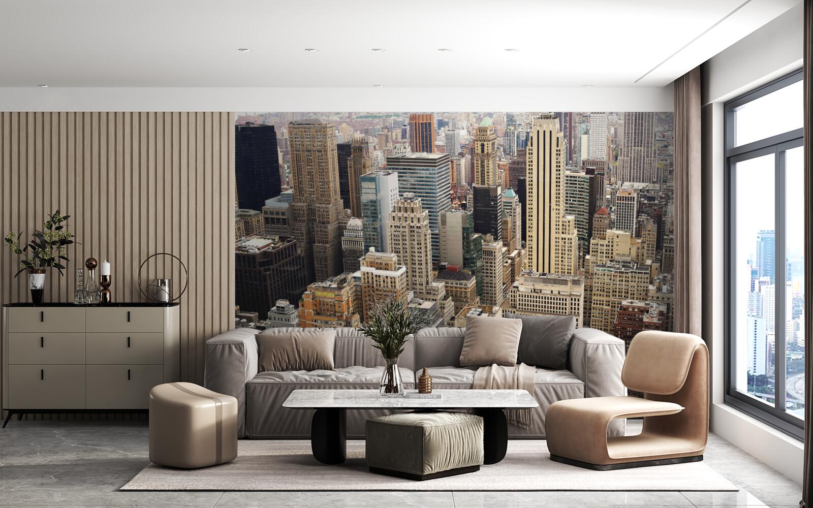 Papier peint vue de l'architecture métropolitaine depuis le trottoir