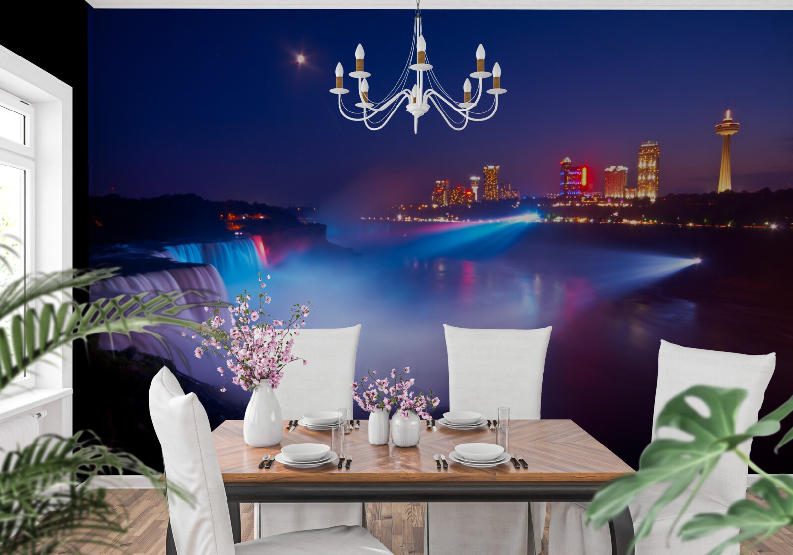 Papier peint les chutes du niagara illuminées la nuit