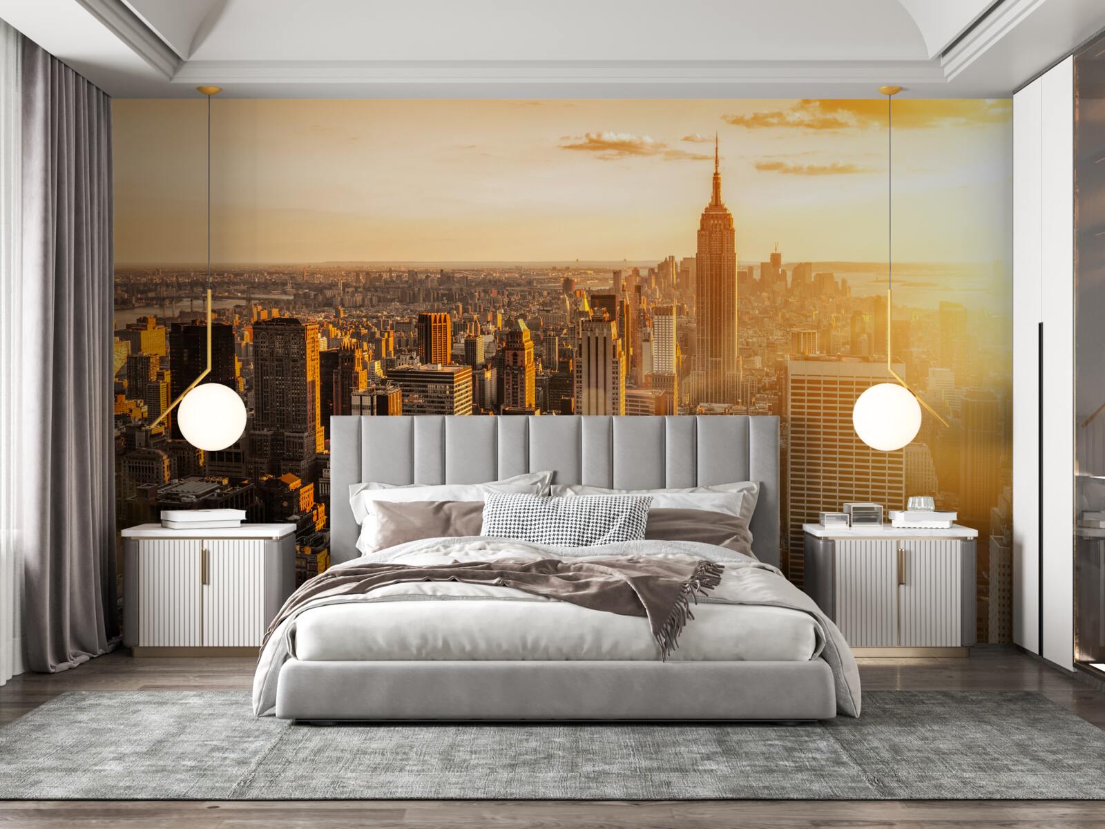 Papier peint gratte-ciel de new york dans la lumière du soleil couchant