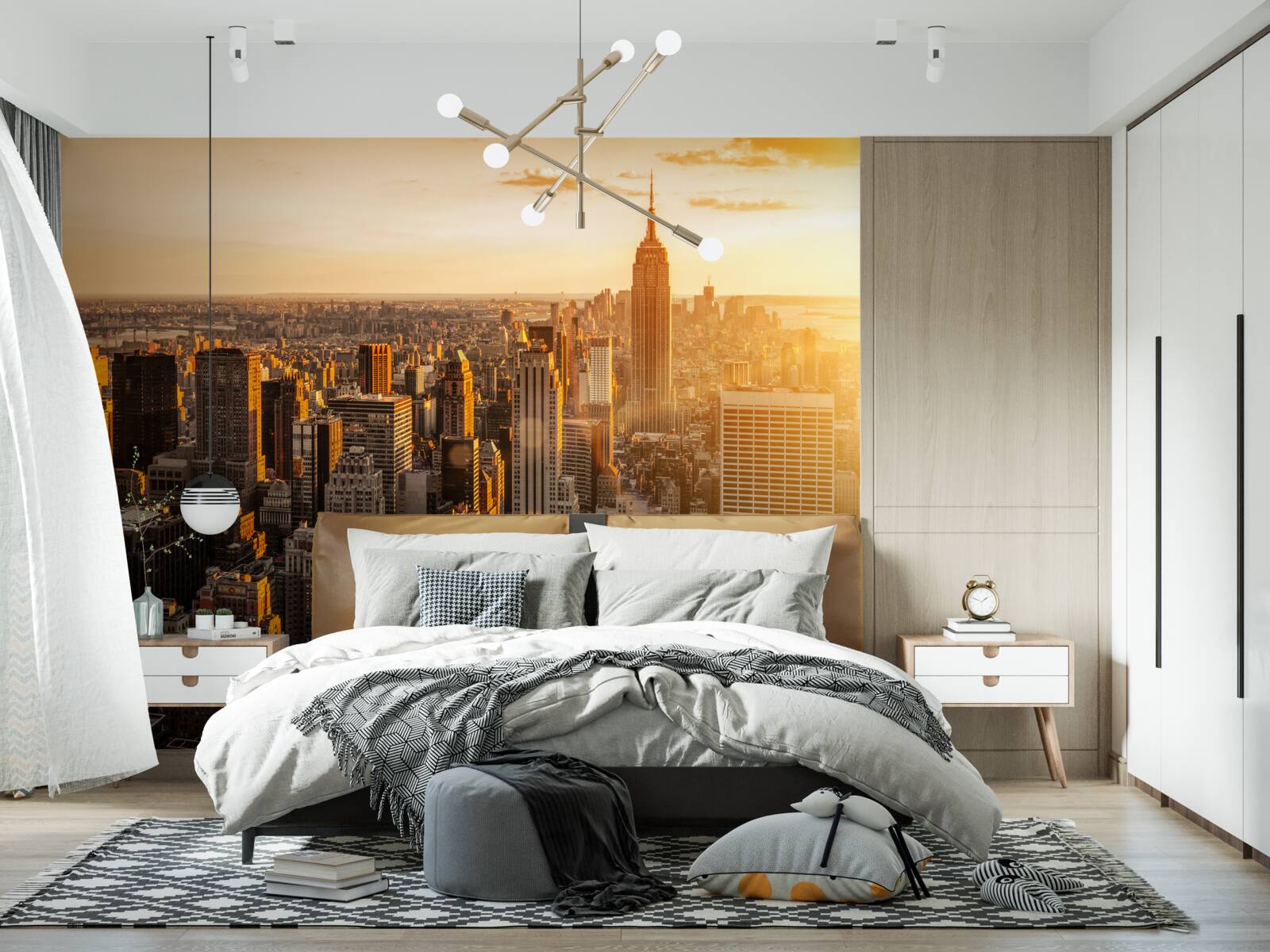 Papier peint gratte-ciel de new york dans la lumière du soleil couchant