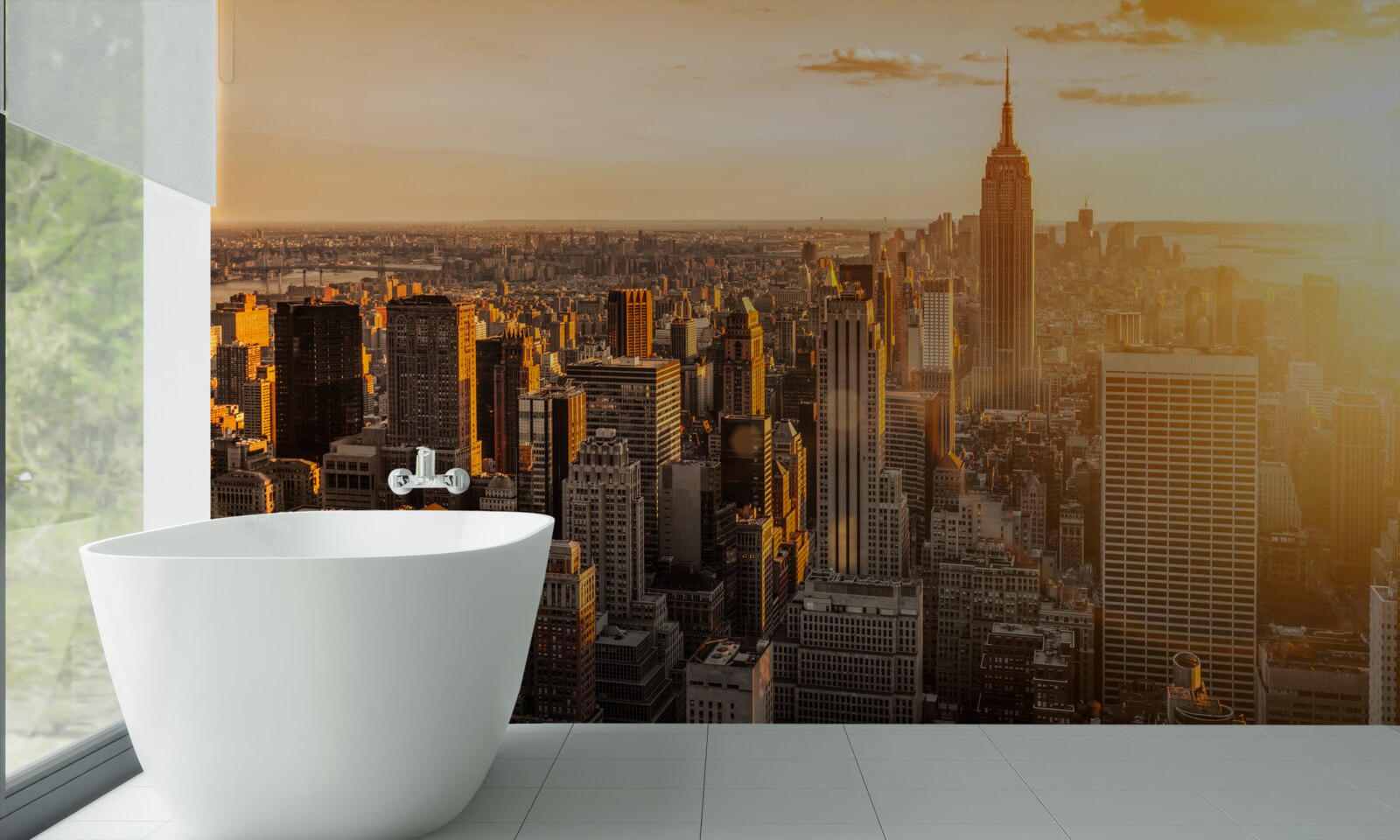 Papier peint gratte-ciel de new york dans la lumière du soleil couchant